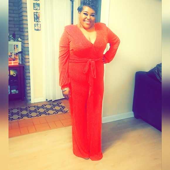 Red Shimmer Jumpsuit - Picture 1 of 2